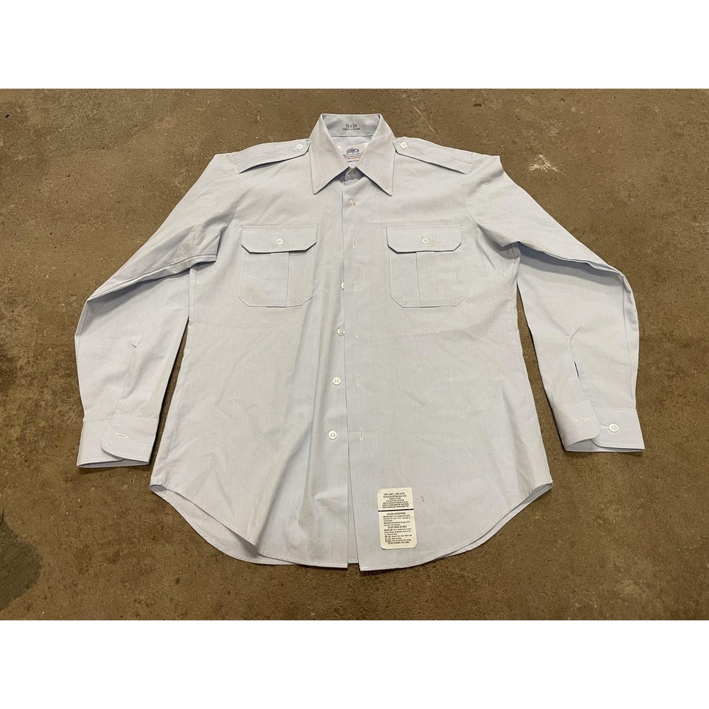 DSCP Shirt Mens 16x34 Blue Air Force Dress Uniform Long Sleeve Epaulet Pockets